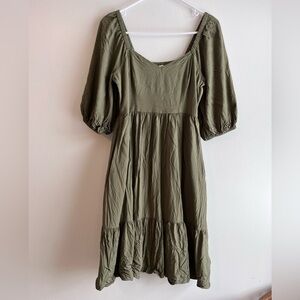 Olive Green smocked midi dress
